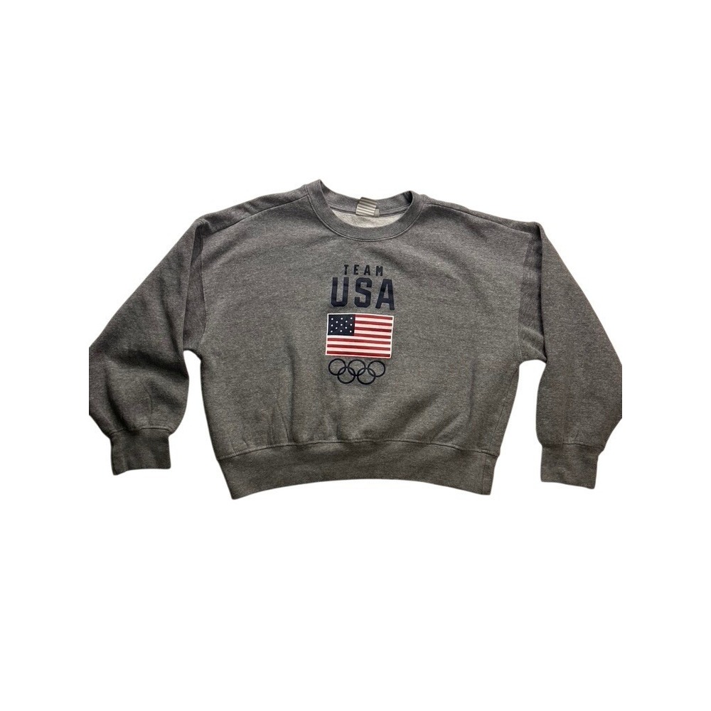 Team USA Sweatshirt Womens Large Gray Olympic Games Flag Pullover